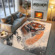 Living room arrangement showing winter snow tiger rug on wooden floor - thumbnail image 5 of 7