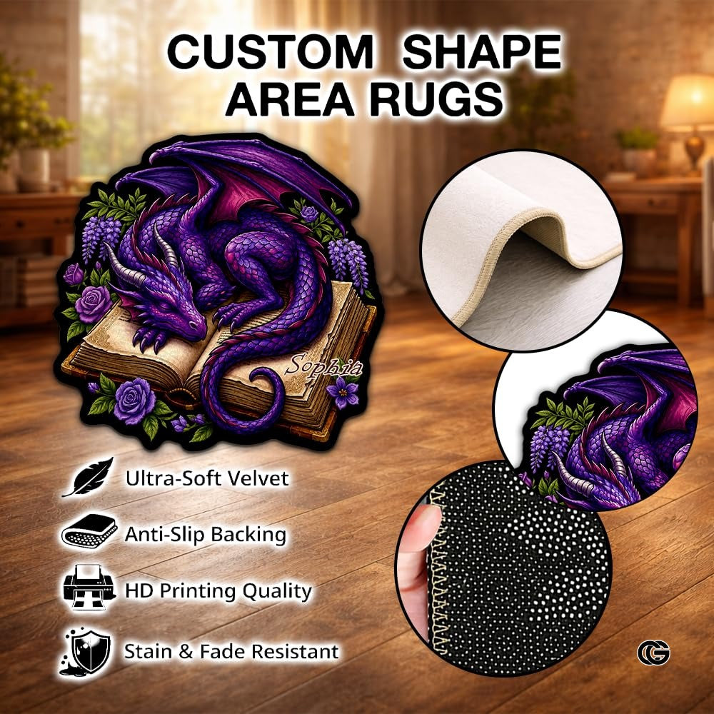Custom Dragon Shaped Area Rug, Personalized Library Western Dragon Shaped Floor Mat Book Rug, Non-Slip Reading Room Carpet for Living Room, Bedroom, Dorm, Kids Room, Fans Lover (D6)