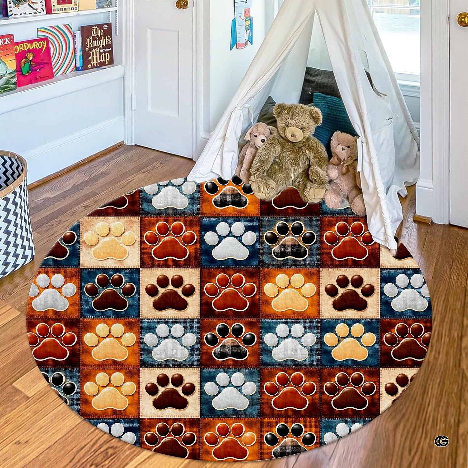 Custom Dog Paw Round Rug Patchwork Area Rug for Pet Lovers (1, A3)