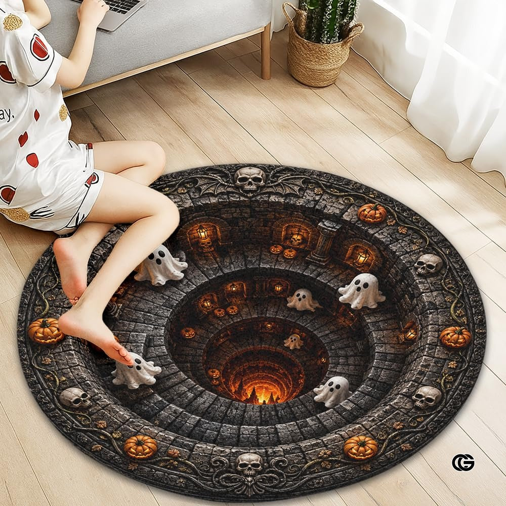 Personalized Halloween 3D Optical Illusion Ghost Round Rug (A06)