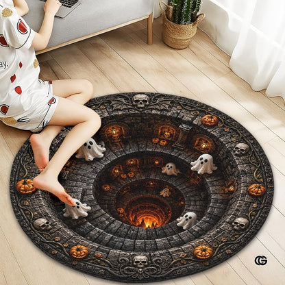 Personalized Halloween 3D Optical Illusion Ghost Round Rug (A06)