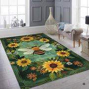Overhead layout view of the rectangular emerald green honeybee botanical area rug - thumbnail image 7 of 8