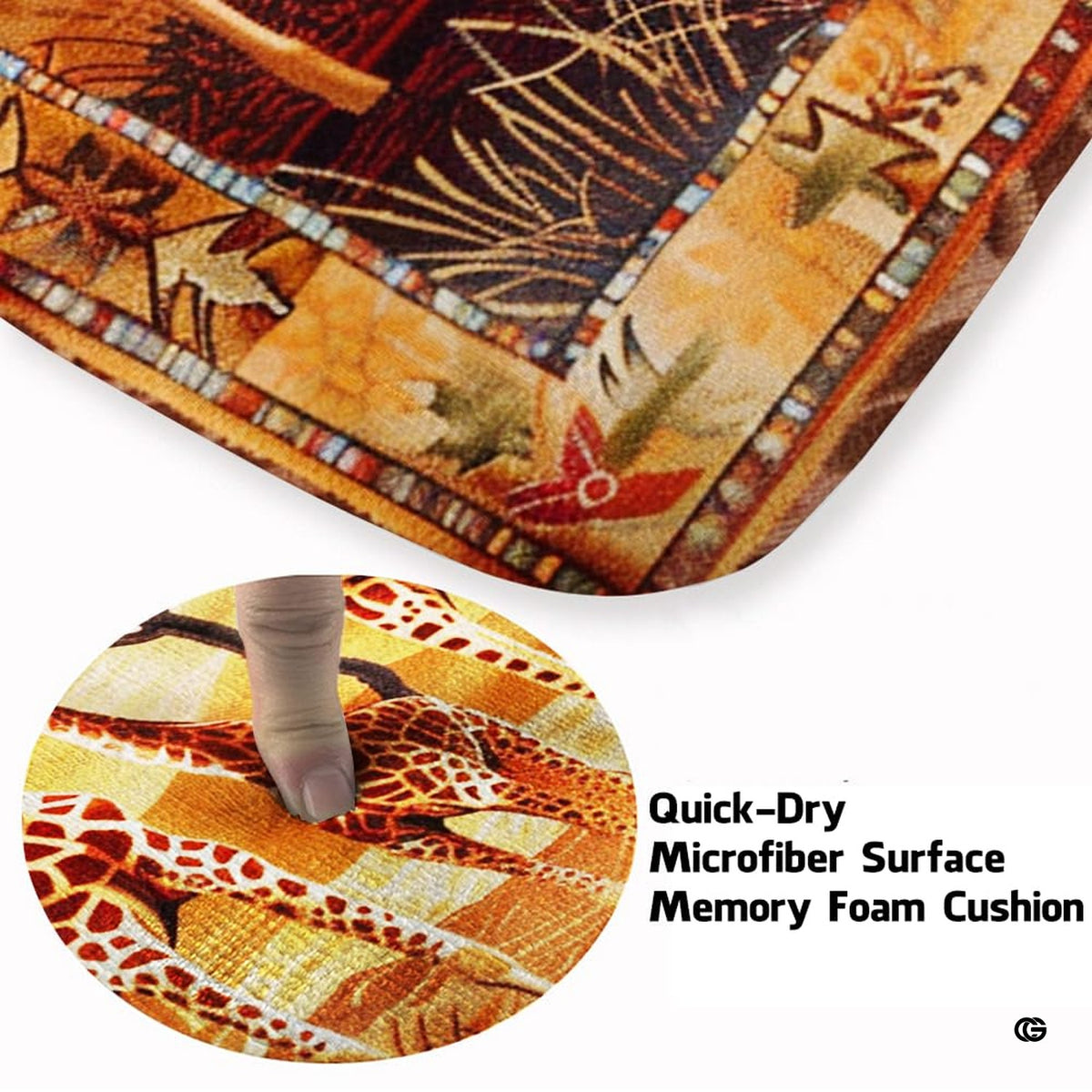 Infographic showing anti-slip dotted backing and stain resistance features - image 4 of 7