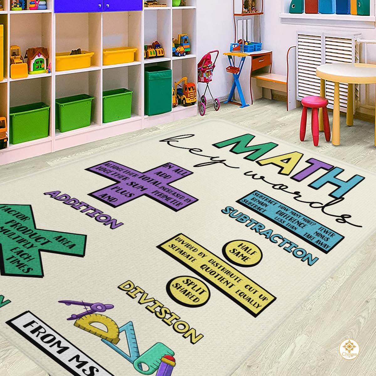 Custom Math Education Rug for Playroom and Classroom - Math D4 / 3' x 5' (Rectangular)