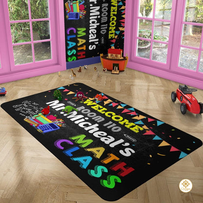 Custom Mathematics Education Rug for Classroom and Playroom - Welcome to Math Class / 3' x 5' (Rectangular)