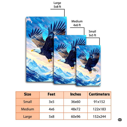 Dimension comparison chart displaying multiple size formats for this soaring eagle area rug. - thumbnail image 2 of 7