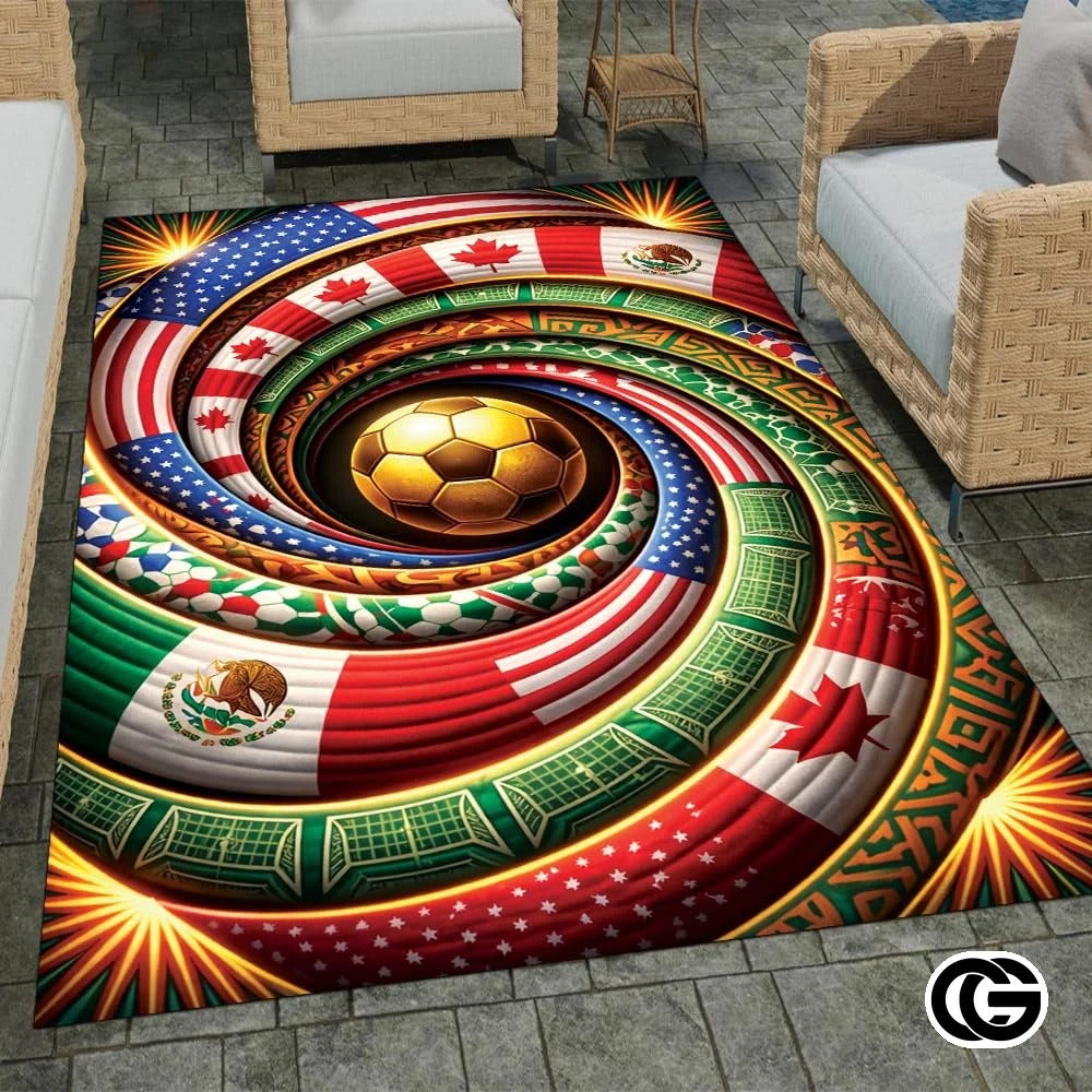 Personalized Soccer 2026 Area Rug with Golden Trophy - D1