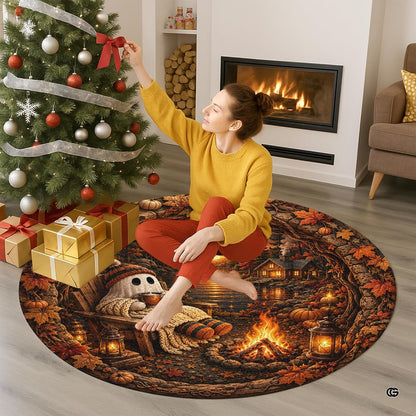 Custom Halloween 3D Optical Illusion Round Rug Skeleton Horror Area Rug (1, #11)
