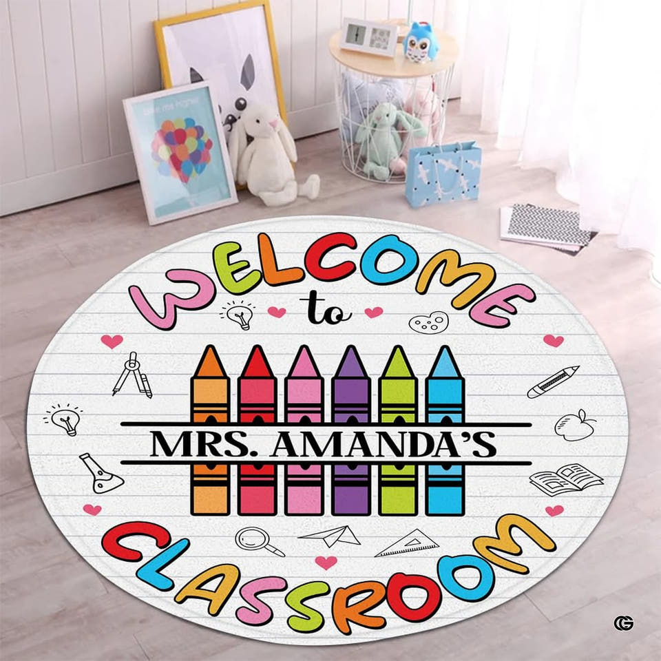 Colorful crayon schoolhouse classroom area rug - view 1