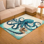 Close up texture detail showing soft pile surface and stitching of octopus area rug. - thumbnail image 3 of 7