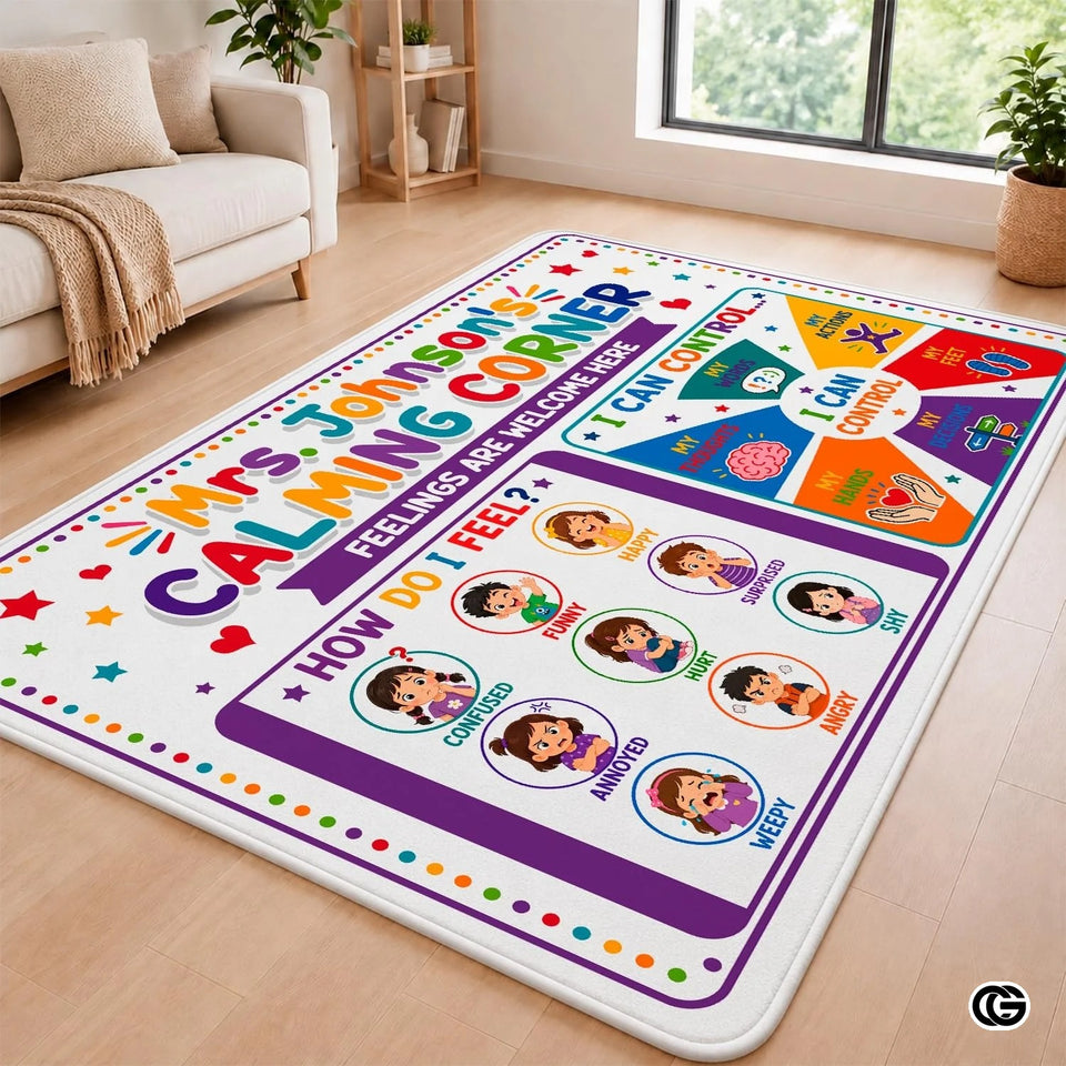 Personalized Calming Corner Rug for Classroom, Custom Teacher Name