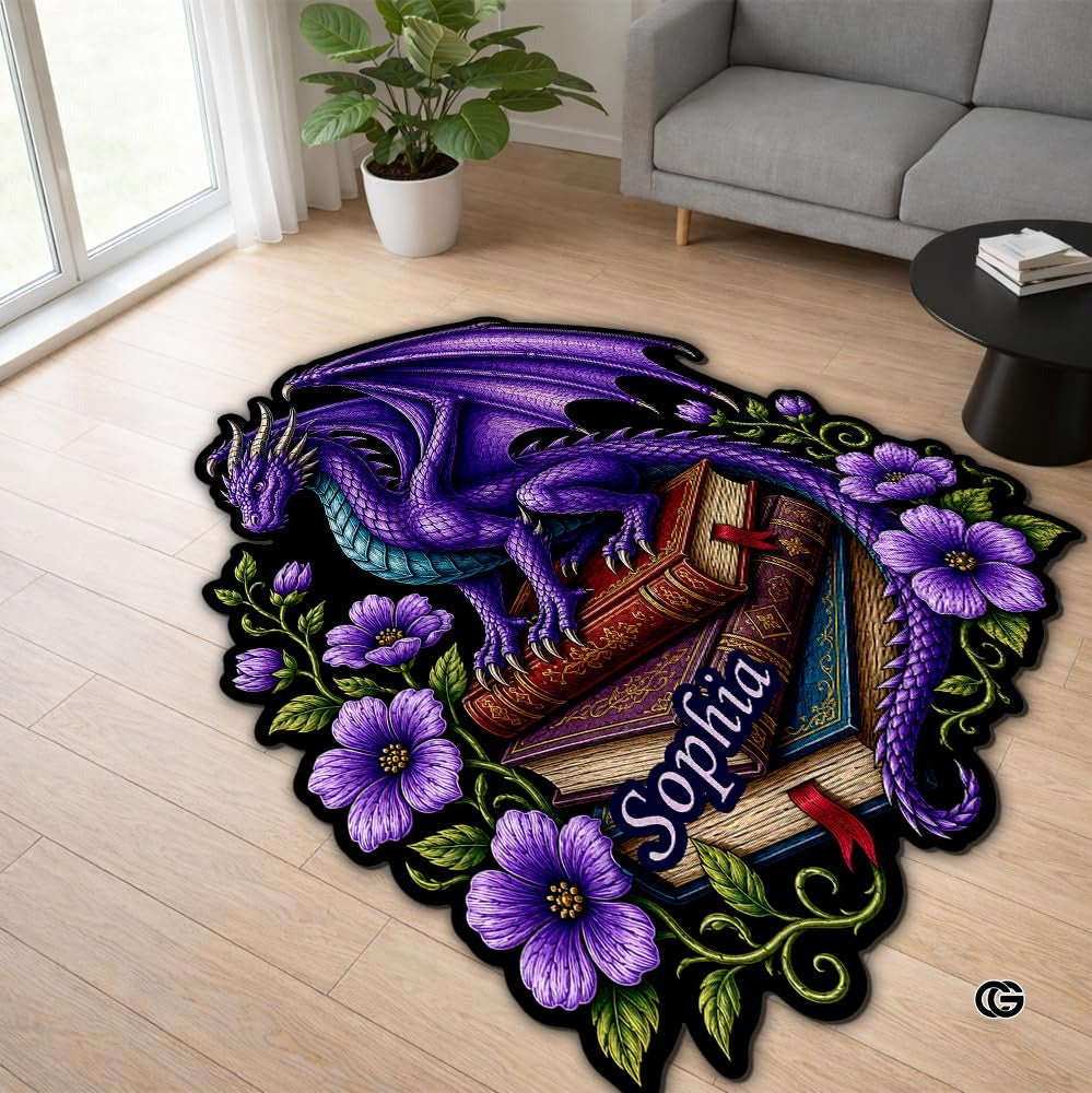 Custom Dragon Shaped Area Rug, Personalized Library Western Dragon Shaped Floor Mat Book Rug, Non-Slip Reading Room Carpet for Living Room, Bedroom, Dorm, Kids Room, Fans Lover (D8)