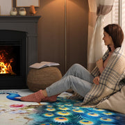 Interior floor presentation highlighting peacock feather artwork and botanical roses. - thumbnail image 8 of 8