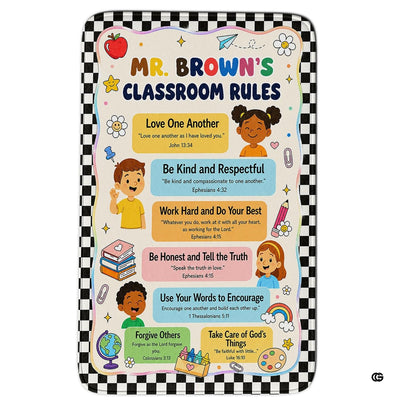 Personalized Teachers Classroom Rug, Custom Teacher Name Classroom Rules Area Rug, Feeling Chart Calming Corner Mat, Kindergarten Educational Back to School Class Decor (D4)