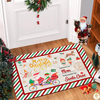 Personalized Christmas Doormat with Custom Family Name and Text