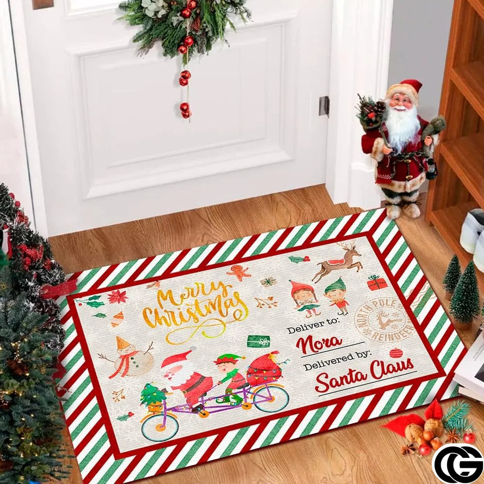 Personalized Christmas Doormat with Custom Family Name and Text