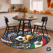 Custom Soccer Round Rug with Trophy and World Flags