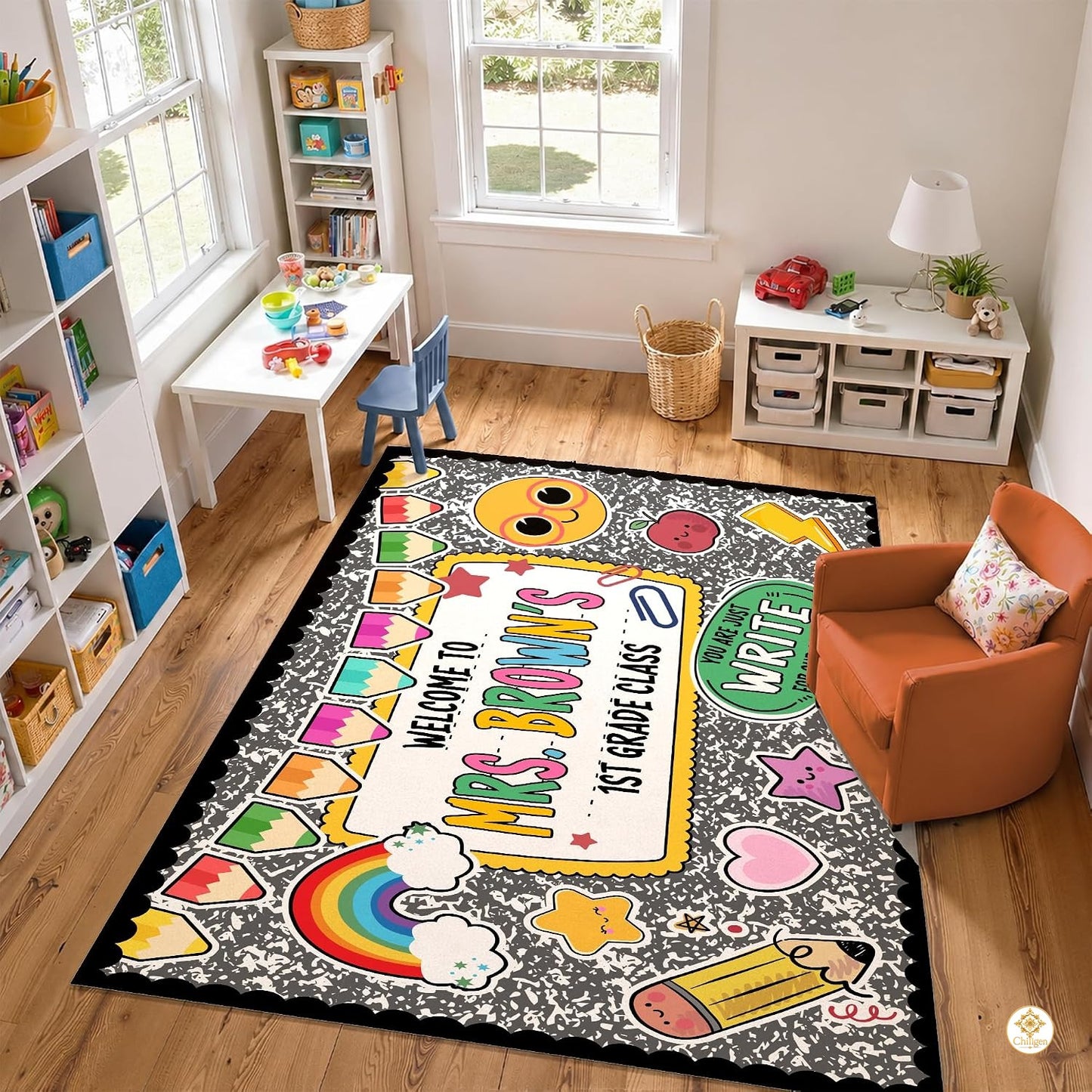 Custom Composition Notebook Classroom Rug for Kids