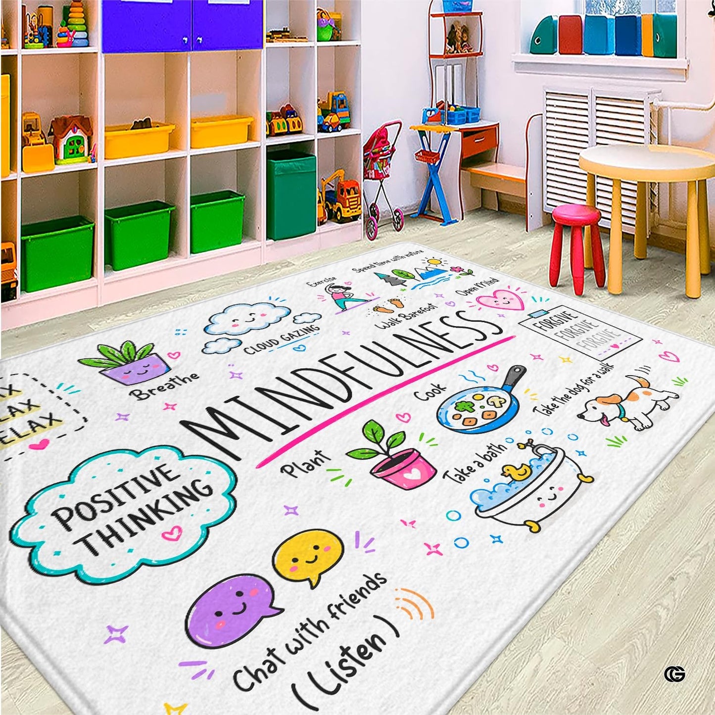 Personalized Calming Corner Rug for Classroom, Custom Teacher Name Reading Corner Rug, Emotions Feelings Carpet, Soft Fluffy Calm Corner Decor for School Reading Nook (Mindfulness Educational Science)