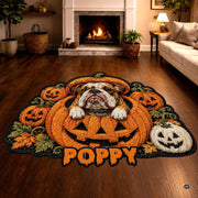 Custom Dog Photo Rug, Personalized Pet Portrait Area Mat Non Slip Indoor Door Rug for Dog Lovers, Welcome Home Decor Halloween (Pumpkin Halloween)