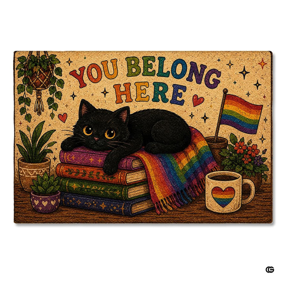 Personalized Pride Rainbow Doormat, LGBTQ Welcome Mat, Inclusive Front Porch Decor, Colorful Entryway Rug, Indoor Outdoor Floor Mat (You Belong Here)