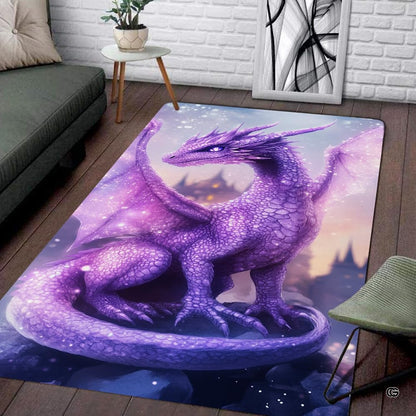 Living room seating setup featuring the celestial purple dragon fantasy castle area rug - thumbnail image 1 of 7