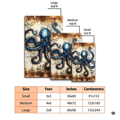 Octopus nautical map area rug displayed beside living room couch and side table. - thumbnail image 7 of 7