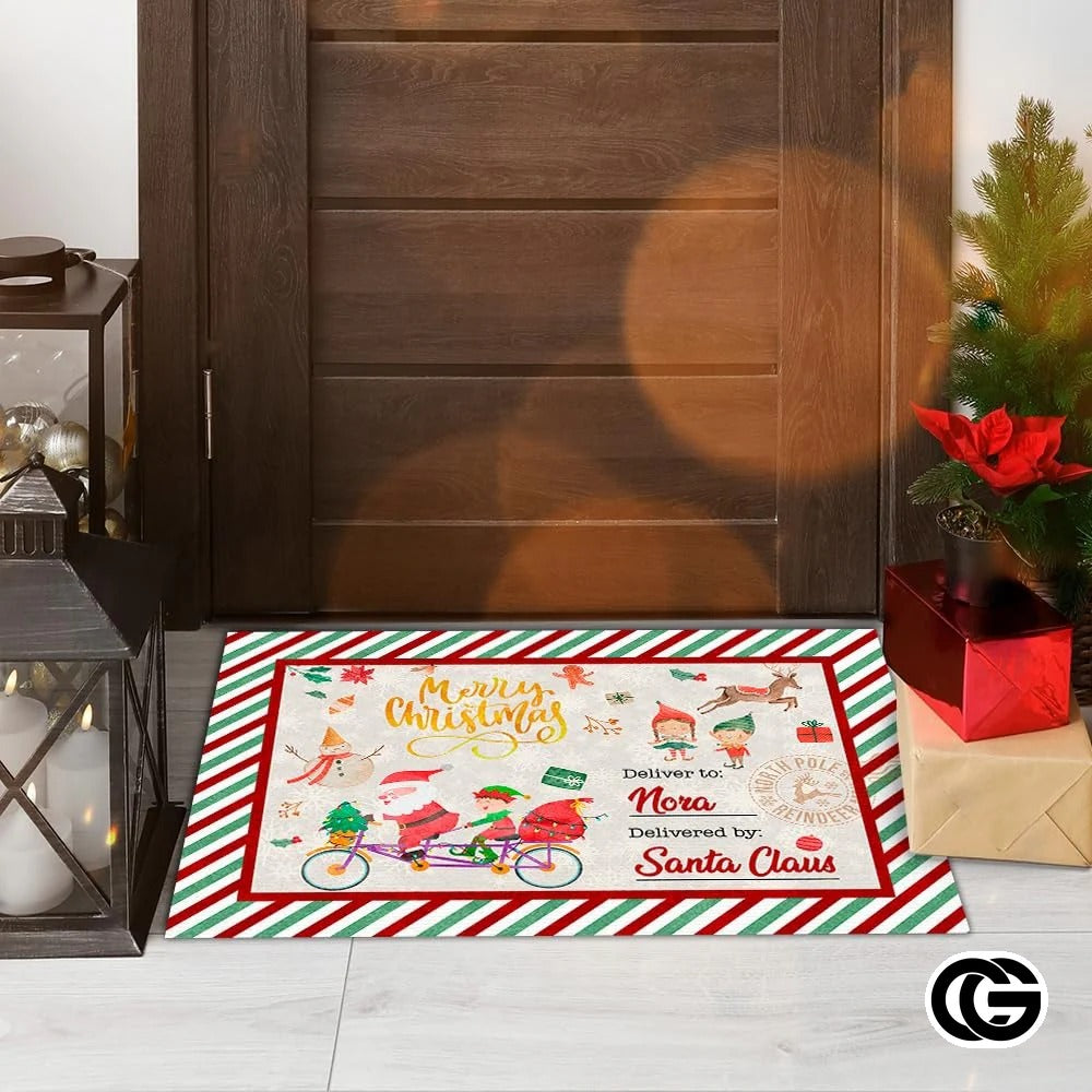 Personalized Christmas Doormat with Custom Family Name - Santa Letter