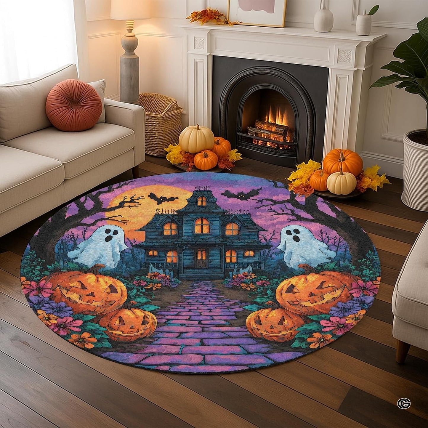 Custom Halloween 3D Optical Illusion Round Rug Skeleton Horror Area Rug (1, #2)