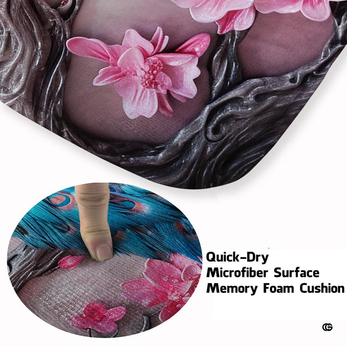 Peacock green area rug displaying detailed cherry blossom branches and colorful wildlife motifs. - image 3 of 7