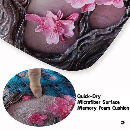 Peacock green area rug displaying detailed cherry blossom branches and colorful wildlife motifs. - thumbnail image 3 of 7
