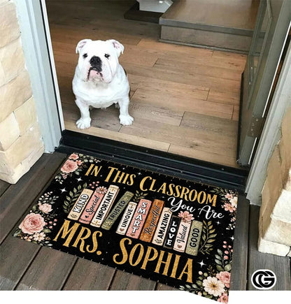Personalized Welcome Doormat with Teacher Name and Notebook Art - Class-18