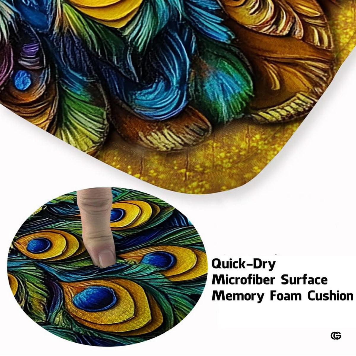 Close-up view of ornate peacock plume eye patterns rendered in amber gold and rich copper tones. - image 3 of 7