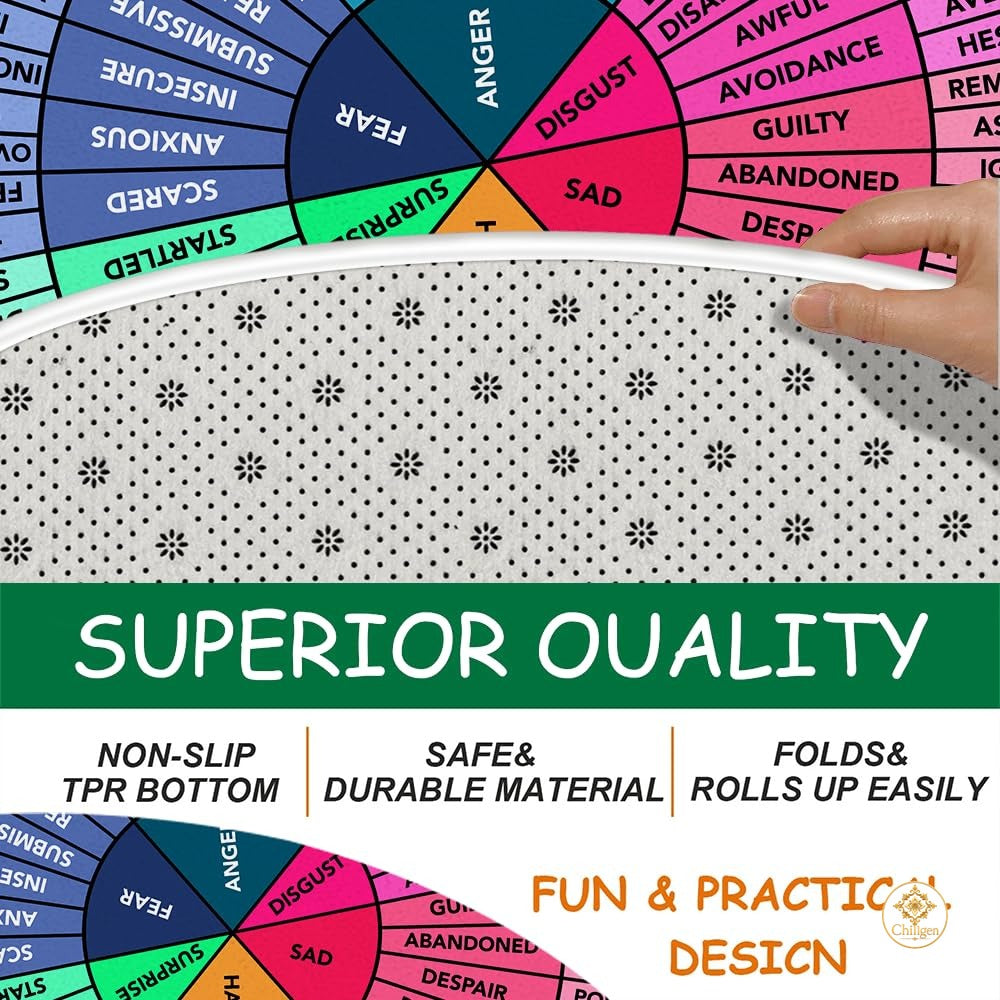 Custom Feelings Wheel Round Doormat with Emotions and ABC Design