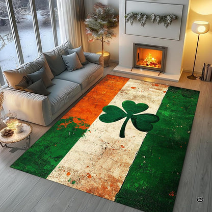 Cozy modern living room arrangement styling the distressed Irish flag rug - thumbnail image 5 of 8