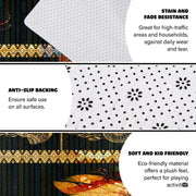 Central painted feather artwork and gold geometric accents across native american area rugs 8x10. - thumbnail image 4 of 7