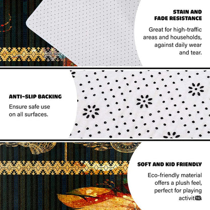 Central painted feather artwork and gold geometric accents across native american area rugs 8x10. - thumbnail image 4 of 7