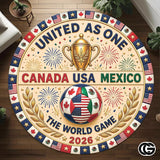 Custom Soccer Round Rug with Championship Trophy and Flags - D10