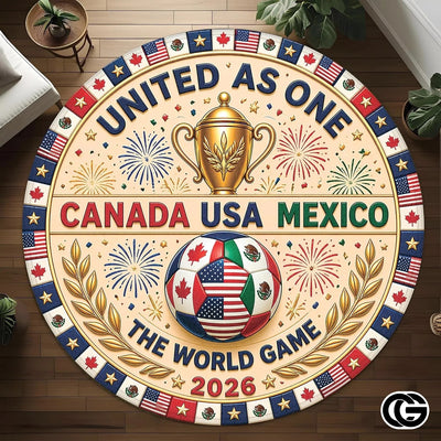 Custom Soccer Round Rug with Championship Trophy and Flags - D10