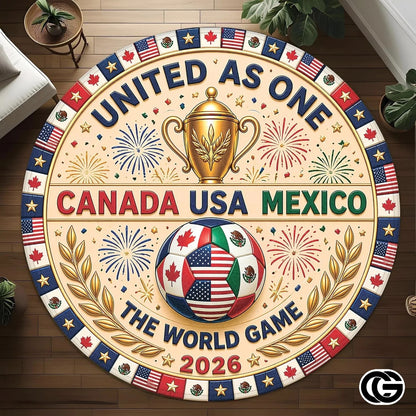 Custom Soccer Round Rug with Championship Trophy and Flags - D10