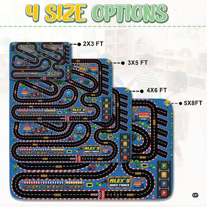Detailed pit stop garages and parking bays on racing circuit kids play rug - thumbnail image 5 of 9