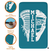 Full top-down view of split lacrosse graphic rug showcasing jersey squad number styling. - thumbnail image 4 of 9
