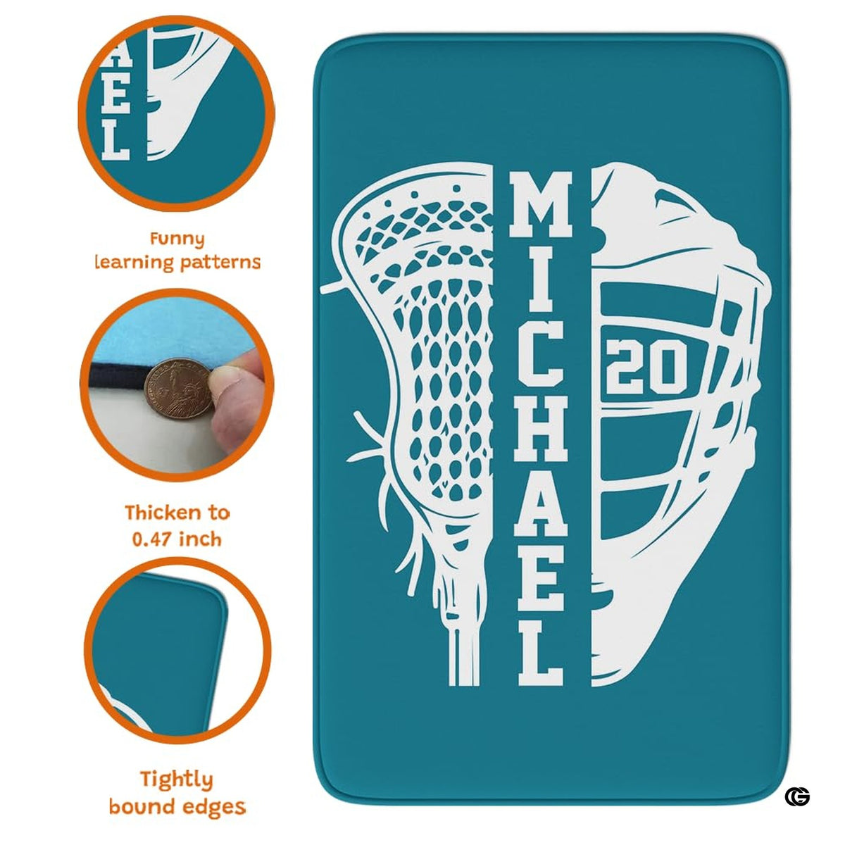 Full top-down view of split lacrosse graphic rug showcasing jersey squad number styling. - image 4 of 9