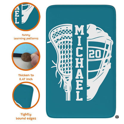 Full top-down view of split lacrosse graphic rug showcasing jersey squad number styling. - thumbnail image 4 of 9