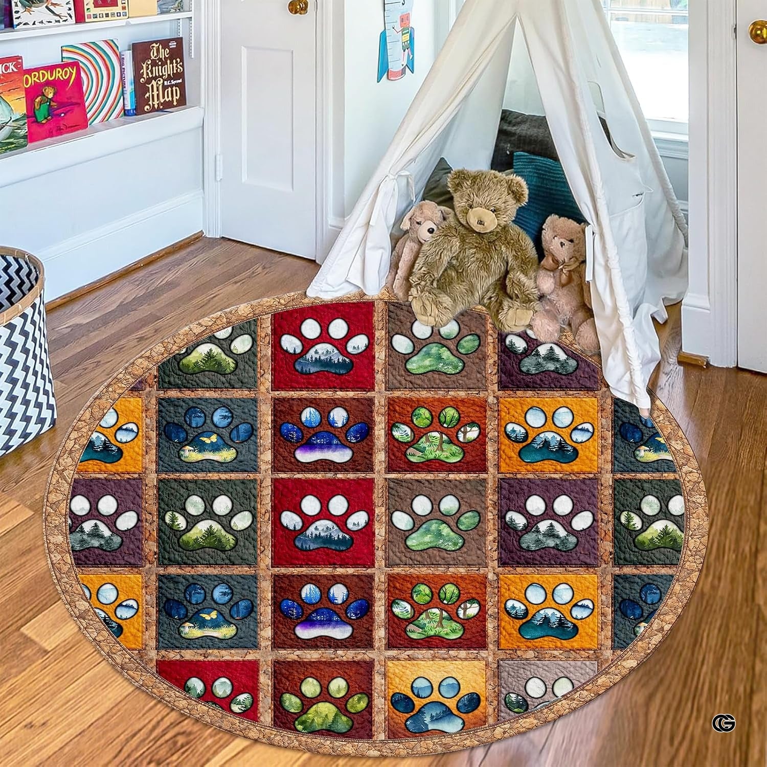Custom Dog Paw Round Rug Patchwork Area Rug for Pet Lovers (1, A4)