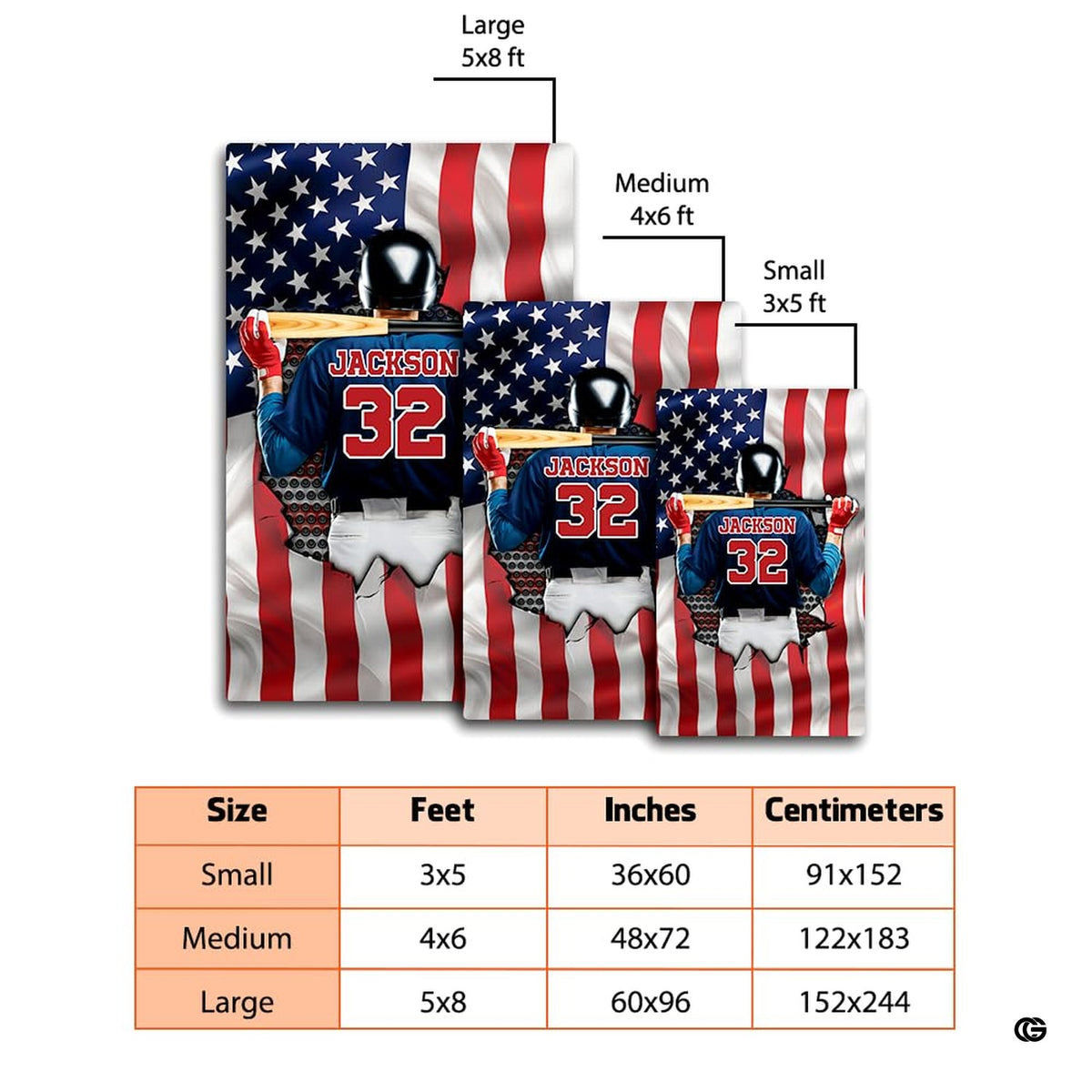 Close perspective of batter holding wooden bat emerging over ripped patriotic flag background. - image 2 of 8