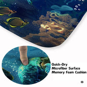 Close up texture detail showing soft pile surface and stitching of sea turtle area rug. - thumbnail image 3 of 7