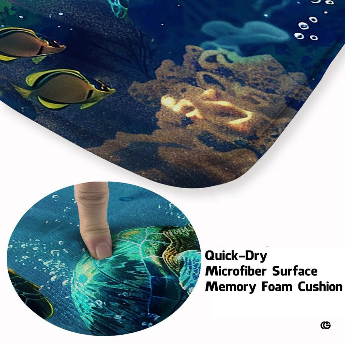 Close up texture detail showing soft pile surface and stitching of sea turtle area rug. - image 3 of 7