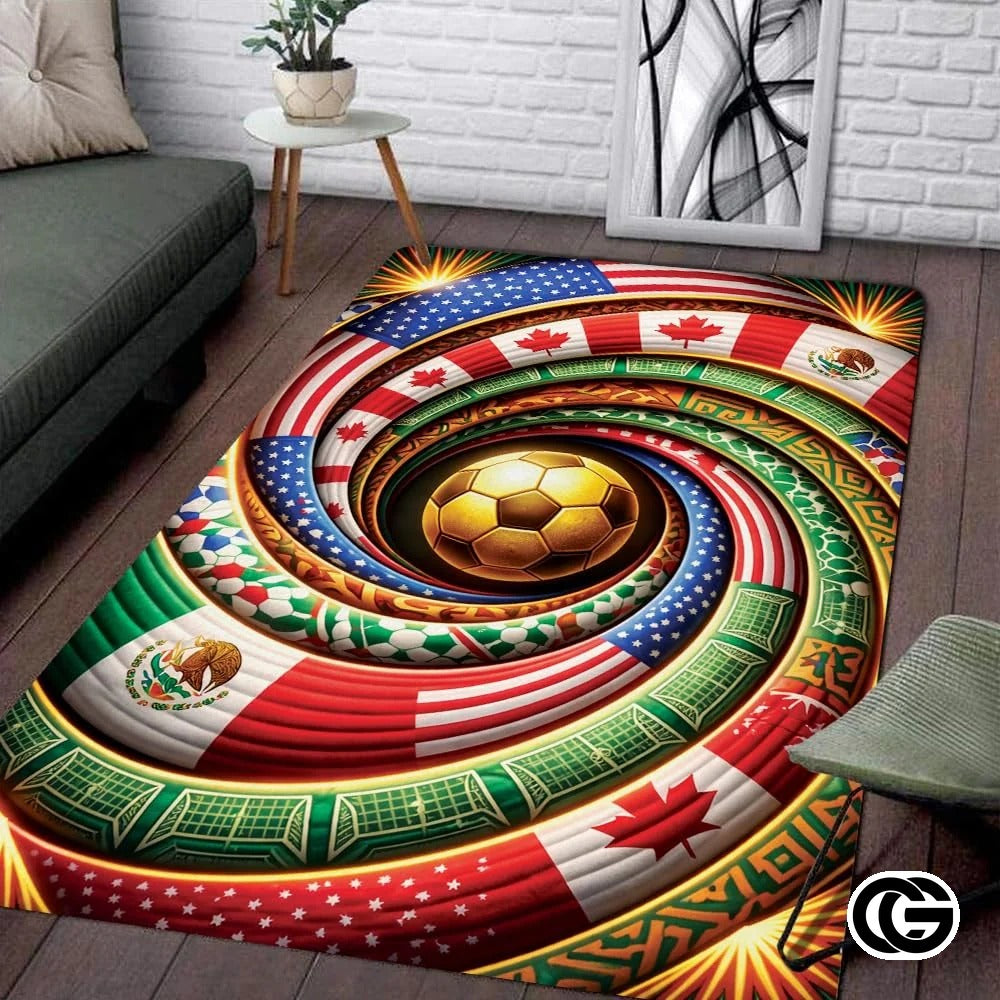 Personalized Soccer 2026 Area Rug with Golden Trophy - D1