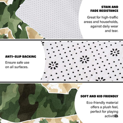 Woodland camo deer wildlife carpet displayed in cozy living room interior - thumbnail image 6 of 7